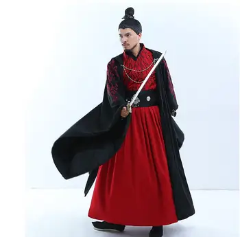 Top klases Auduma Imperators karaļi, prinči Kungfu Cīņas mākslas Gars klana vīri melnā uzvalkā Hanfu kino un TV cosplay smalkas kvalitātes