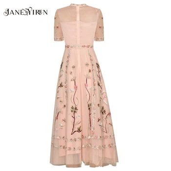 Jianyiren Modes Dizainera kleita Vasaras Sieviešu Kleita ar Īsām Piedurknēm Acs Ziedu Izšuvumi Vintage Elegants Kleitas