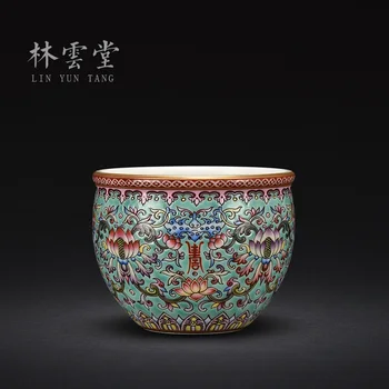 Lin Yuntang roku apgleznoti tangled lotus zaļo zonu emaljas Master Cup vienu tasi Jingdezhen roku darbs keramikas lyt9010