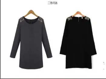 2016. gada, Jauna Pavasara un Rudens sieviešu kleita plus lieluma ilgi piedurknēm, apaļu kakla slim elegants viengabala kleita pavasara rudens jaunas