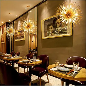 Ziemeļvalstu dāņu dizaina zelta Pienenes kulons gaismas virtuve bārs, kafejnīca creative home deco karājas lampas led apgaismes apturēšana
