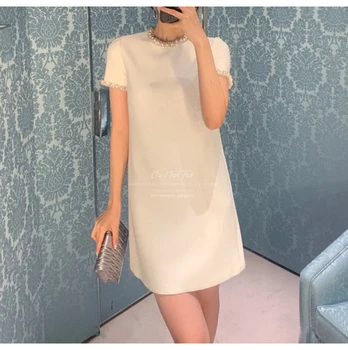 Eleganta Balta/melna Mini Kleitas Sievietēm Ir 2021. Vasaras korejas Modes Apģērbu Luksusa Kristāla Noapaļošana-line Slim Kleita Sieviete