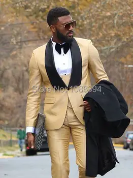 Vīriešu Kāzu Uzvalks 2018 Pasūtījuma Groomsmen Līgavainim Uzvalks Šampanieša Tuxedos Formālu Uzvalku Vīriešu Kāzu Balli Žakete Slim Fit 3 Gabali