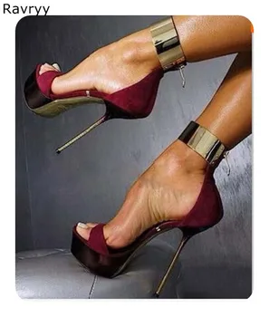 Metāla Potītes Siksniņu, sievietes augstpapēžu kurpes platformas, papēži, kas aptvertu papēža sexy sūkņi open toe sandales tievu papēdi sieviešu puse kleita apavi