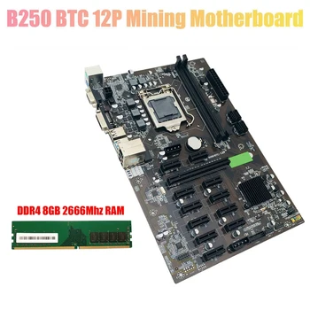 B250 BTC Ieguves Mātesplati ar DDR4 8G 2666Mhz RAM LGA 1151 DDR4 12X Grafikas Kartes Slots SATA3.0 USB3.0 BTC Miner