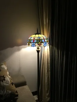 FUMAT Zilā Baroka Vitrāžas Stāvā Deg Dzīvojamā Istaba Viesnīcā, Gultas Gaisma Silts Eiropas Stila Stikla Ēnā LED Grīdas Lampas