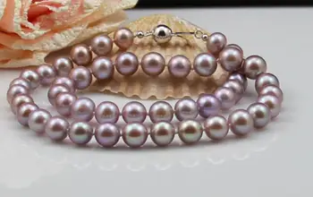 Jaukti violeta 8-9mm dabīgo saldūdens pērļu kaklarota kārta luksusa ROTASLIETAS 18INCH