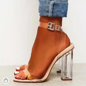 Augstpapēžu kurpes Sandales Sieviešu Ir 2021. Luksusa Zīmolu Sexy Caurspīdīgs Crystal ZAR Modes 11CM Sieviete, Kurpes Uz Papēžiem Sandales Plus Lieluma 42